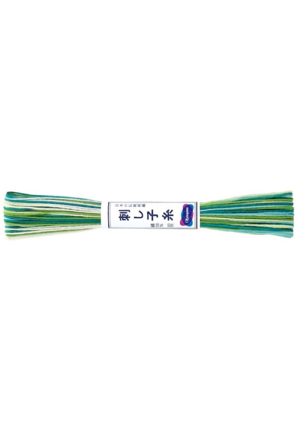 Hilo para Sashiko matizado color blanco-verde-turquesa