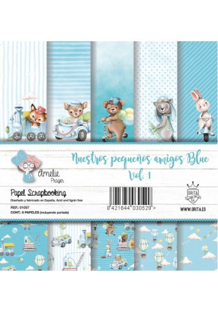 KIT DE PAPEL SCRAPBOOKING NUESTROS PEQUEÑOS AMIGOS BLUE VOL.1 (SET 6 PAPELES)