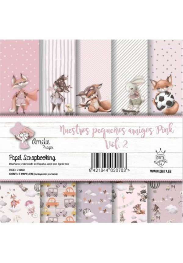 KIT DE PAPEL SCRAPBOOKING NUESTROS PEQUEÑOS AMIGOS PINK VOL.2 (SET 6 PAPELES)