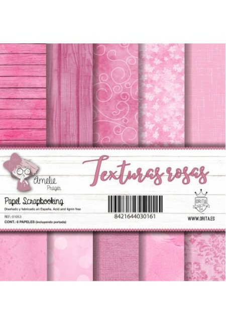 KIT DE PAPEL SCRAPBOOKING TEXTURAS ROSAS (SET 6 PAPELES)