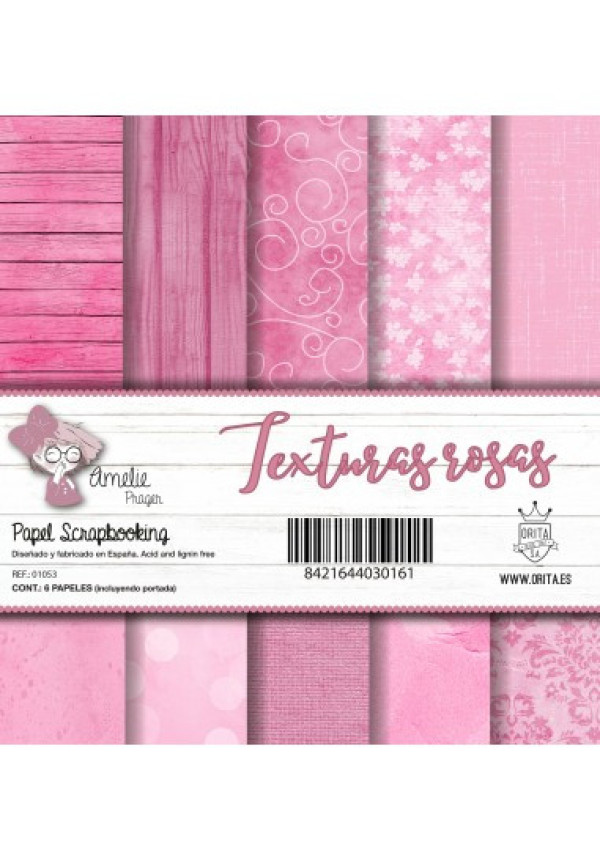 KIT DE PAPEL SCRAPBOOKING TEXTURAS ROSAS (SET 6 PAPELES)