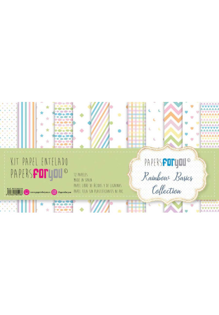 Kit 12 Papel Scrap Tela 125gr 12″x12″ (Rainbow Basics)
