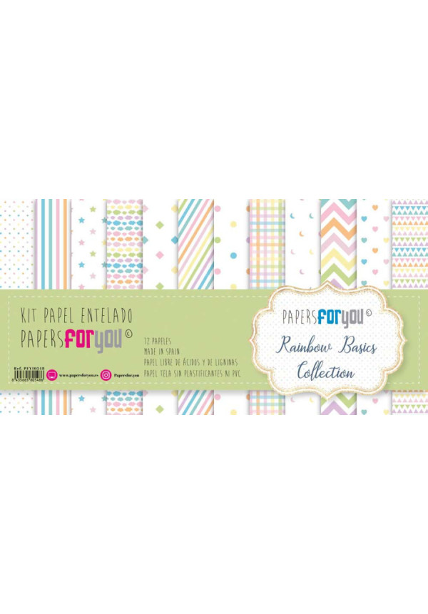 Kit 12 Papel Scrap Tela 125gr 12″x12″ (Rainbow Basics)