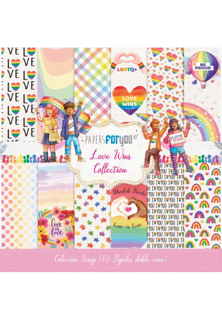 Colección 10 Papeles Scrap doble cara 180gr 12»x12» (Love Wins)