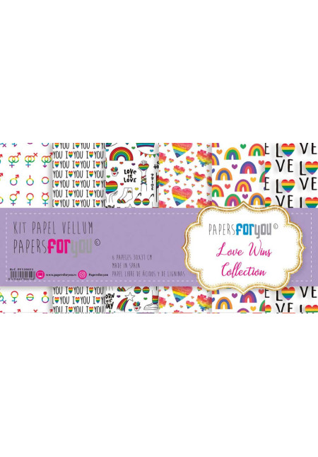 Kit Papel Scrap Vellum 6 Papeles 160gr (Love Wins) 