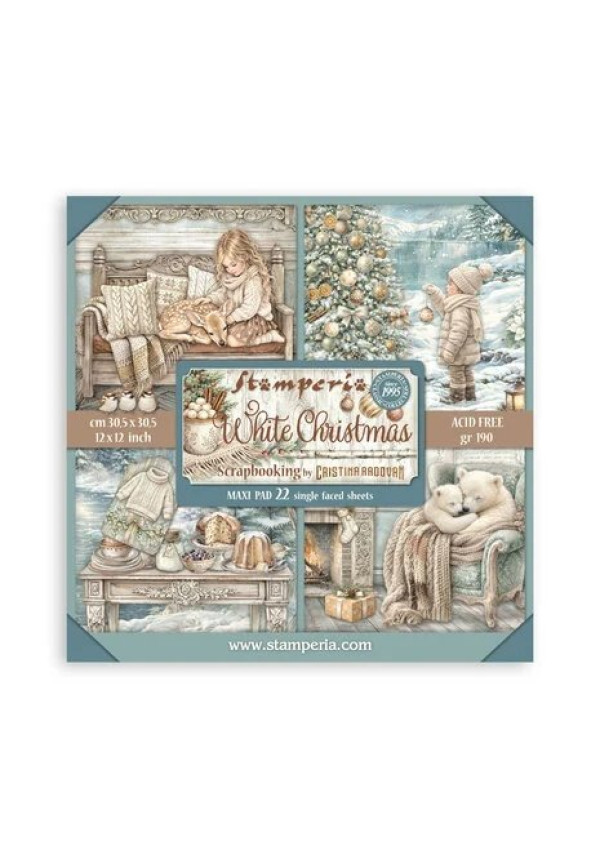 Paquete de papel navideño blanco de 12x12 pulgadas (una sola cara) de Cristina Radovan